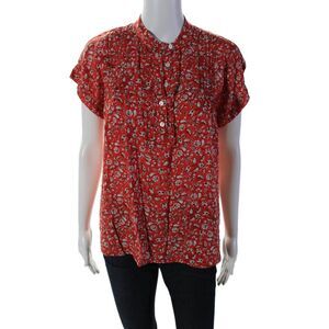 Baukjen Womens Paisley Print Short Sleeve Pleated Button Up Blouse Red Size 6